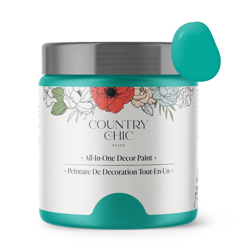 Country Chic Paint Country Chic All-in-One Chalk Paint for Furniture, Cabinets, Home Decor, Eco-Friendly, Matte Finish, Built-In Primer & Top Coat for Wood, Metal - Whoop-de-do (Bright Teal) - Pint 16 oz (475 ml) - Image 1